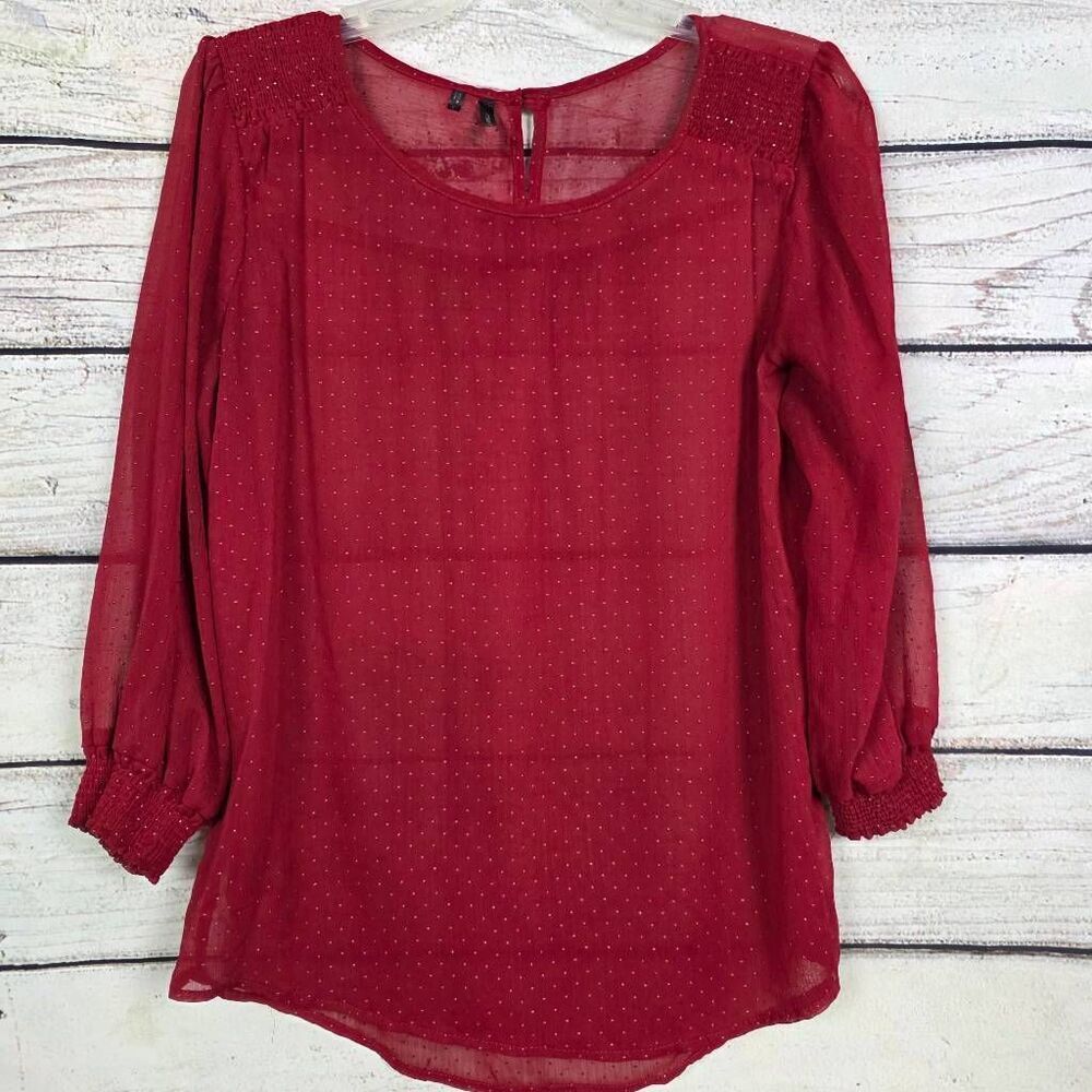 Maurices Burgundy Swiss Dot Chiffon Blouse Size L